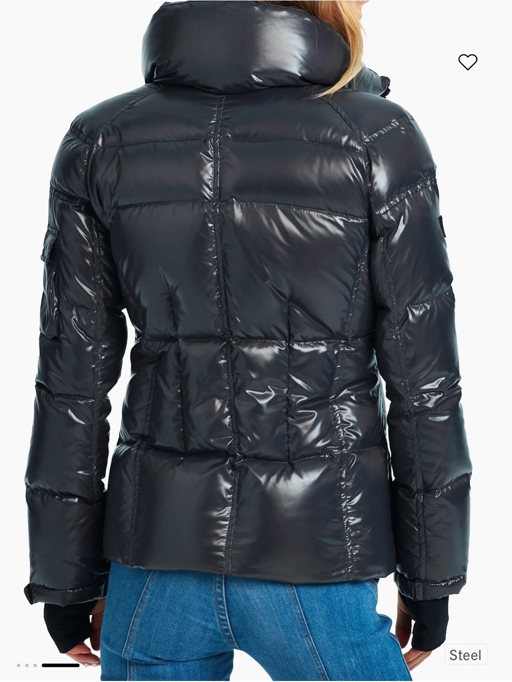 SAM. New York Black Glossy Goose Down Puffer Jacket XS Thumbhole Cuffs - Picture 5 of 14